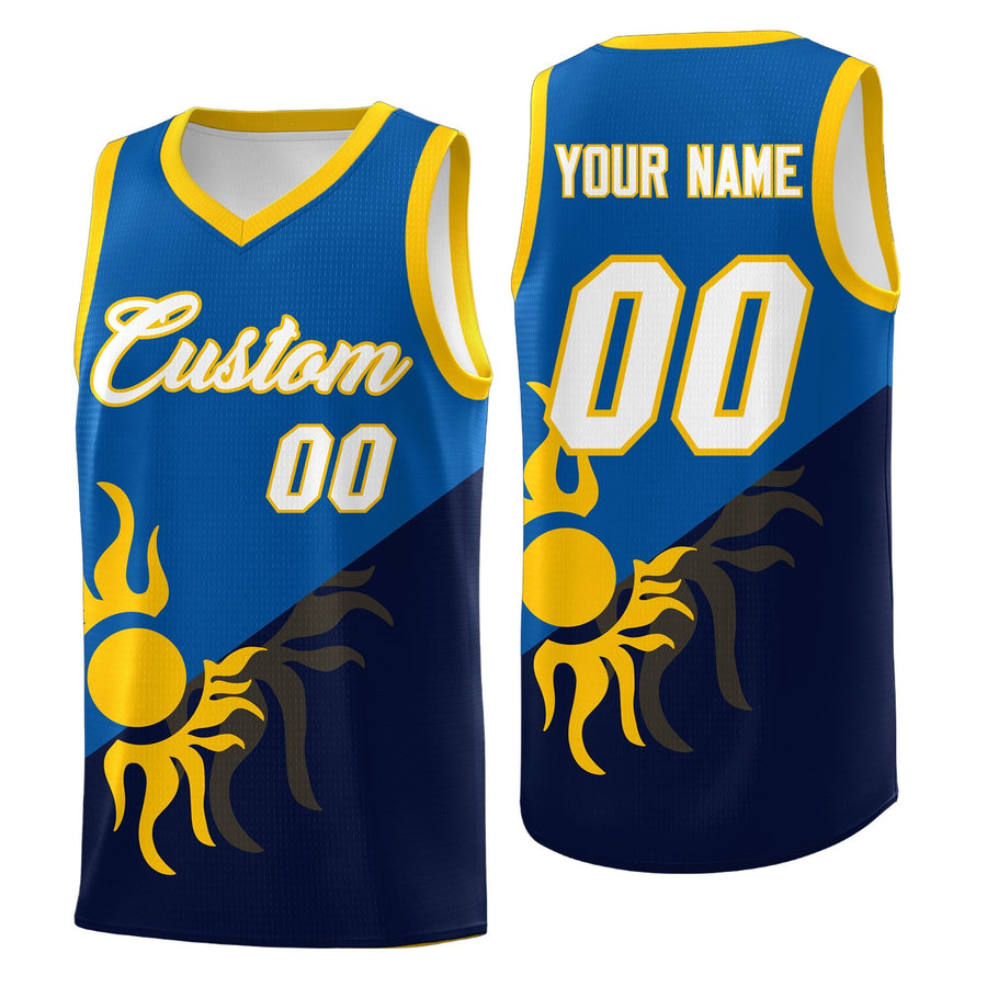 Custom Royal Navy Sunburst Design Two Tone Quick-Drying Uniform Basketball Jersey | BuyFootballJersey