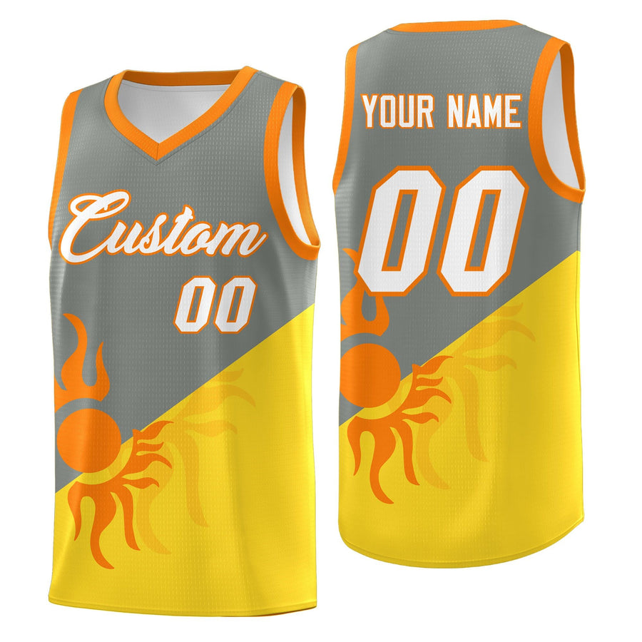 Custom Gray Gold Radiant Sun Design Two Tone Lightweight Uniform Basketball Jersey | BuyFootballJersey