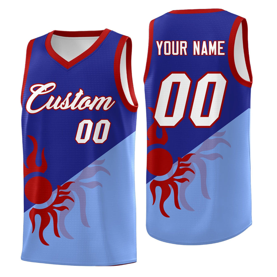Custom Royal Light Blue Sunburst Design Two Tone Wrinkle-Resistant Uniform Basketball Jersey | BuyFootballJersey