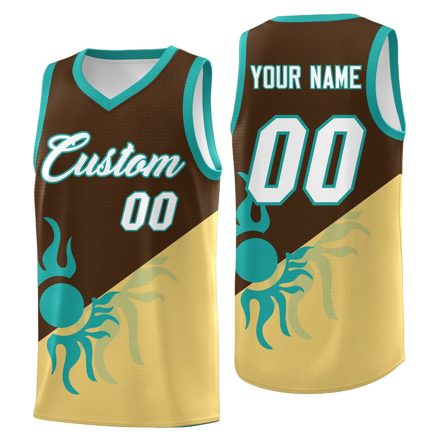 Custom Brown Khaki Sunburst Design Two Tone Breathable Uniform Basketball Jersey | BuyFootballJersey