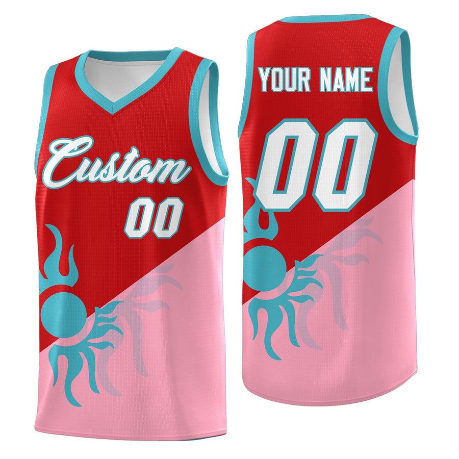 Custom Red Light Pink Sunburst Design Two Tone Lightweight Uniform Basketball Jersey | BuyFootballJersey