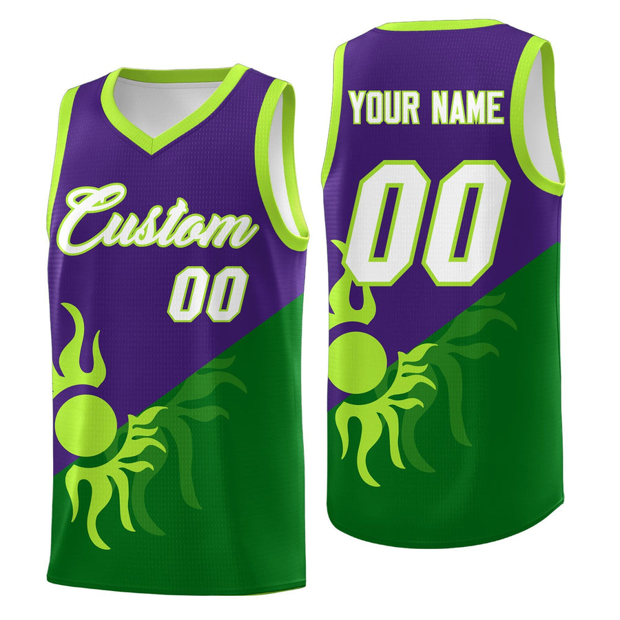 Custom Purple Kelly Green Sunburst Design Two Tone Drapable Uniform Basketball Jersey | BuyFootballJersey