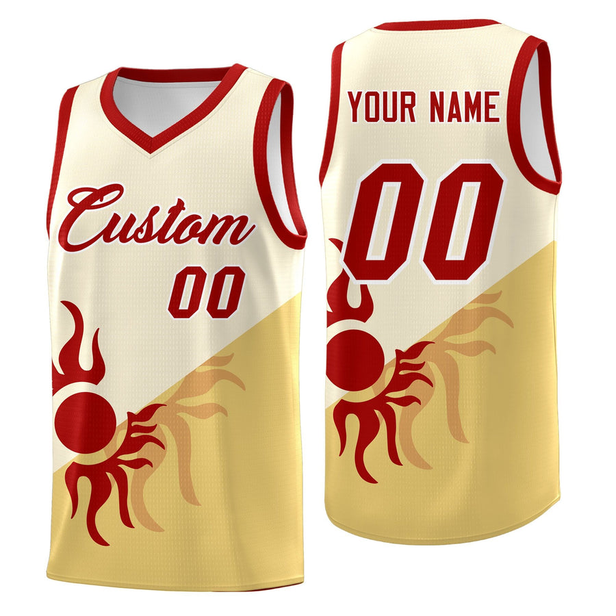 Custom Cream Khaki Sunburst Design Two Tone Quick-Drying Uniform Basketball Jersey | BuyFootballJersey