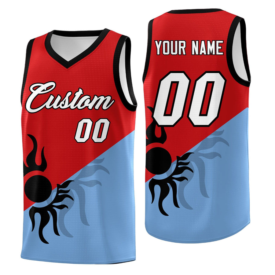 Custom Red Powder Blue Radiant Sun Design Two Tone Lightweight Uniform Basketball Jersey | BuyFootballJersey