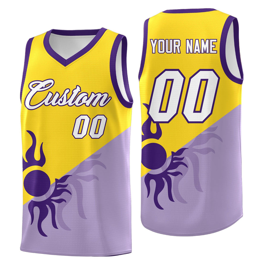 Custom Light Purple Gold Sunburst Design Two Tone Wrinkle-Resistant Uniform Basketball Jersey | BuyFootballJersey