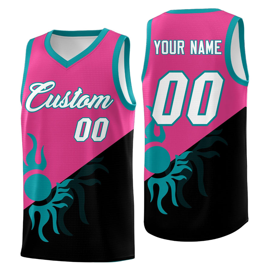 Custom Rose Red Black Sunburst Design Two Tone Breathable Uniform Basketball Jersey | BuyFootballJersey