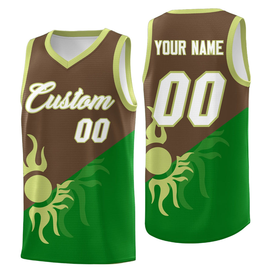 Custom Kelly Green Light Brown Sunburst Design Two Tone Lightweight Uniform Basketball Jersey | BuyFootballJersey