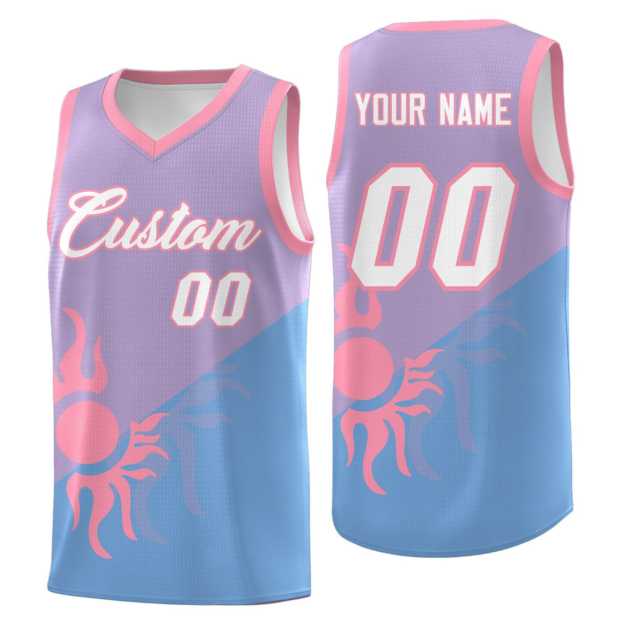 Custom Light Purple Powder Blue Sunburst Design Two Tone Drapable Uniform Basketball Jersey | BuyFootballJersey