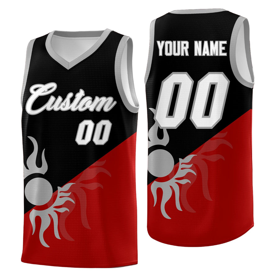 Custom Black Red Sunburst Design Two Tone Quick-Drying Uniform Basketball Jersey | BuyFootballJersey