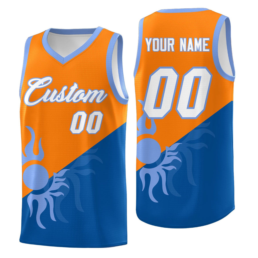 Custom Royal Orange Sunburst Design Two Tone Wrinkle-Resistant Uniform Basketball Jersey | BuyFootballJersey