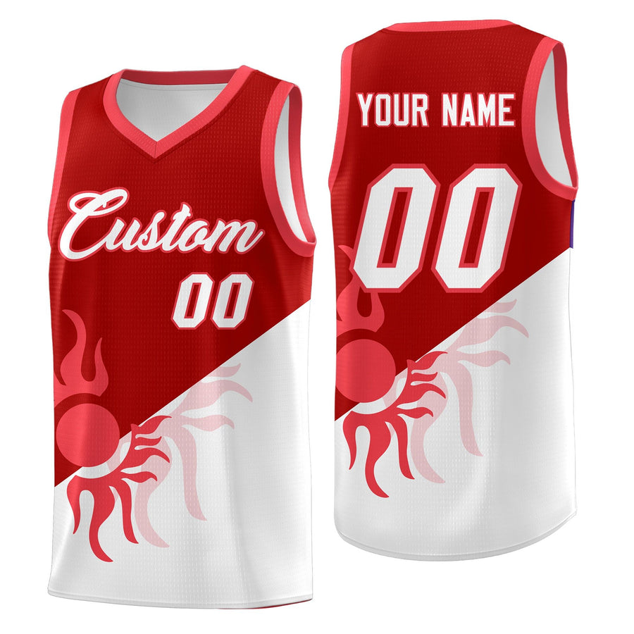 Custom Red White Sunburst Design Two Tone Breathable Uniform Basketball Jersey | BuyFootballJersey