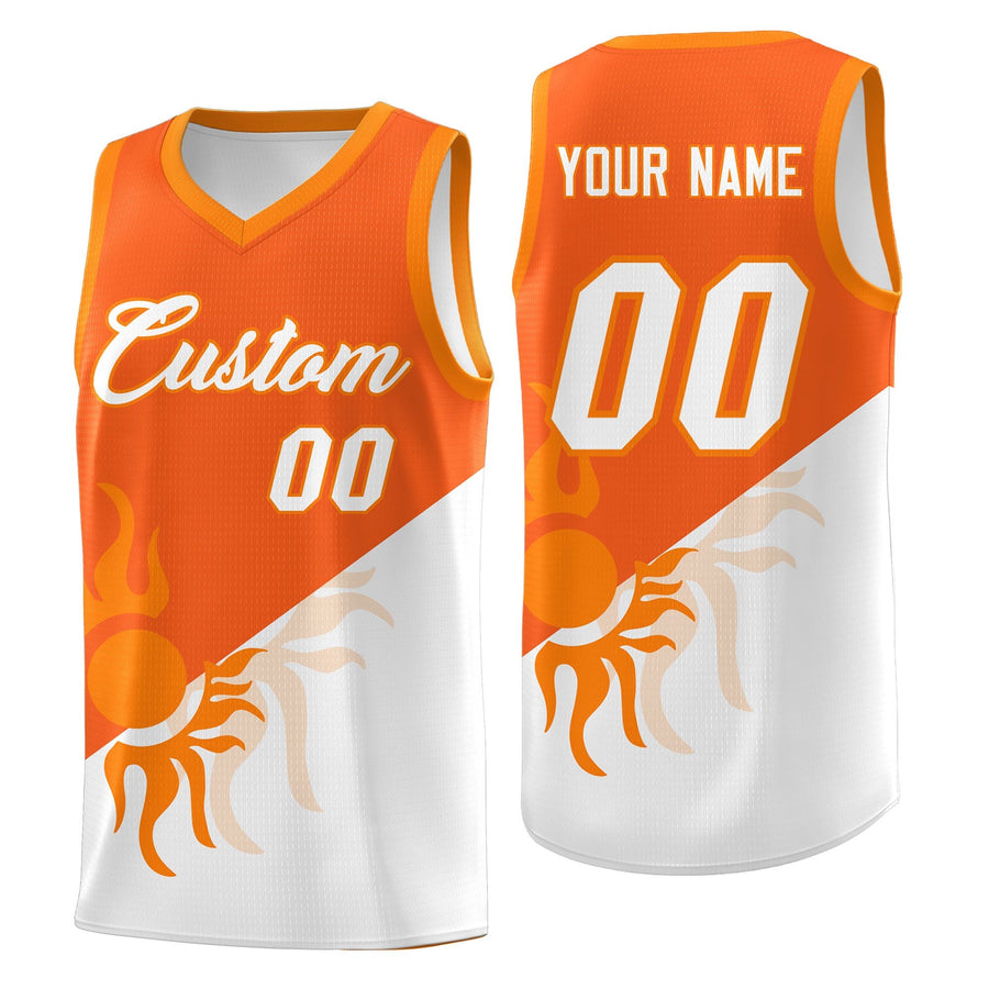 Custom Orange White Radiant Sun Design Two Tone Quick-Drying Uniform Basketball Jersey | BuyFootballJersey