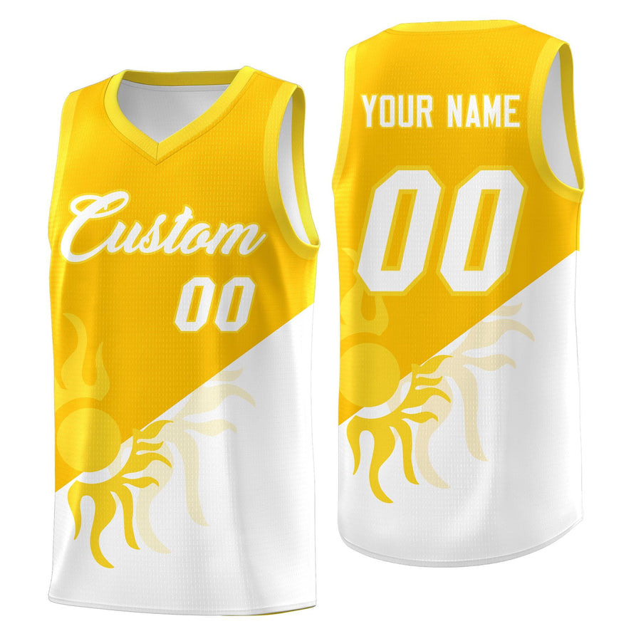 Custom Yellow White Sunburst Design Two Tone Lightweight Uniform Basketball Jersey | BuyFootballJersey