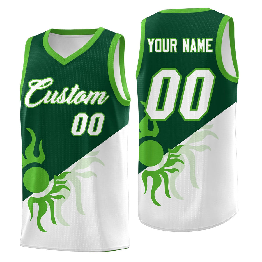 Custom Kelly Green White Radiant Sun Design Two Tone Wrinkle-Resistant Uniform Basketball Jersey | BuyFootballJersey