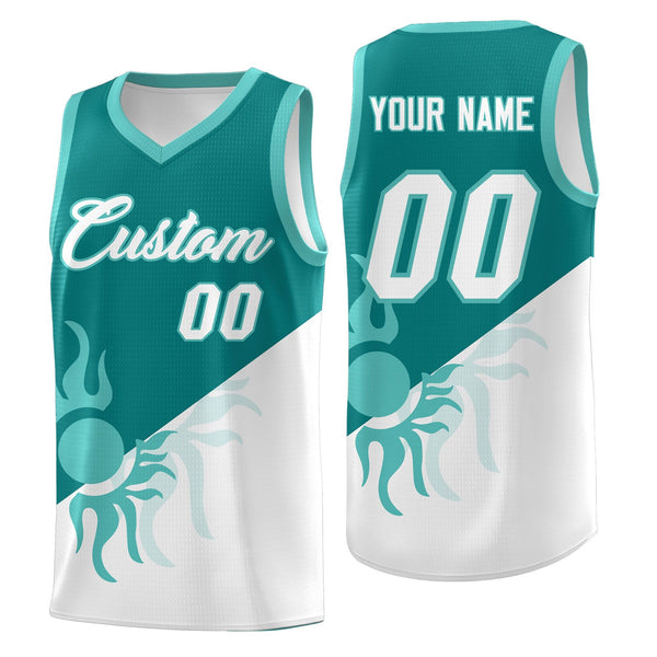 Custom Teal White Sunburst Design Two Tone Drapable Uniform Basketball Jersey | BuyFootballJersey