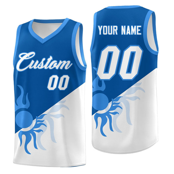 Custom Royal White Radiant Sun Design Two Tone Breathable Uniform Basketball Jersey | BuyFootballJersey