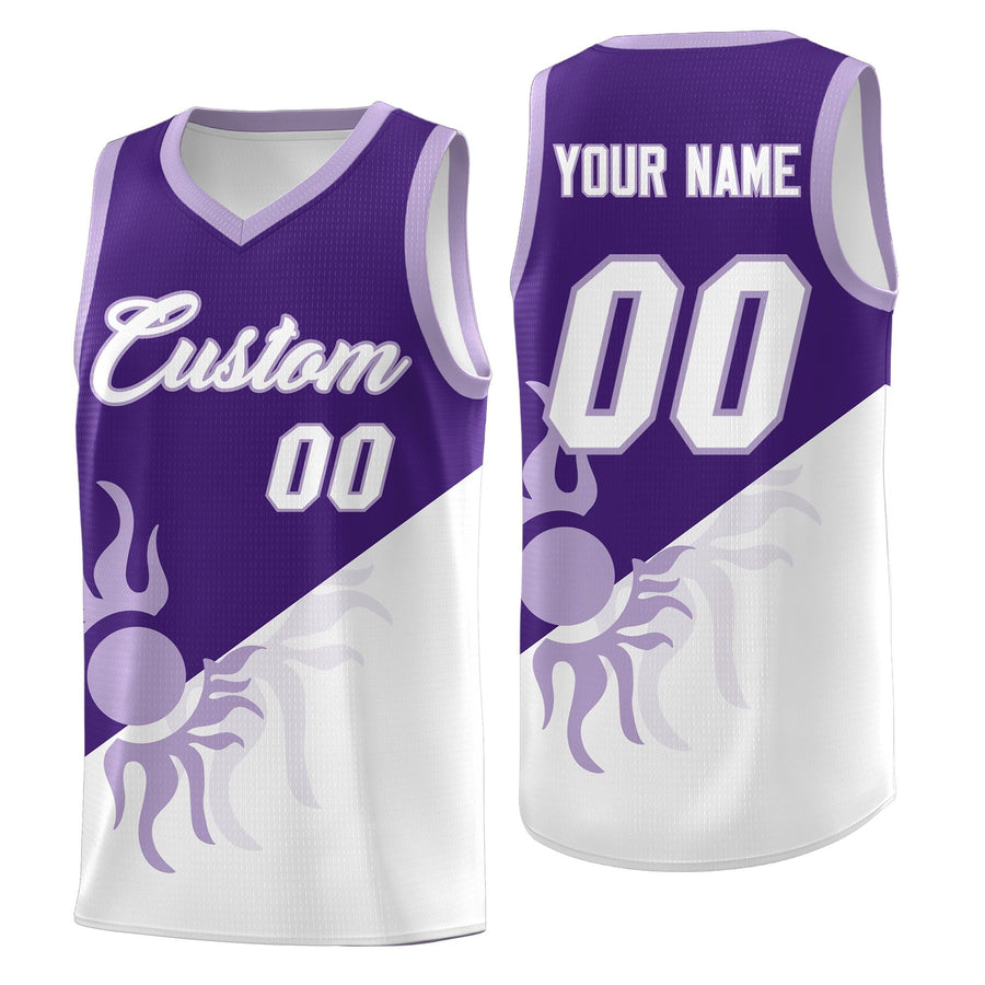 Custom Purple White Sunburst Design Two Tone Quick-Drying Uniform Basketball Jersey | BuyFootballJersey