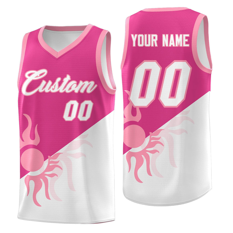 Custom Rose Red White Radiant Sun Design Two Tone Lightweight Uniform Basketball Jersey | BuyFootballJersey