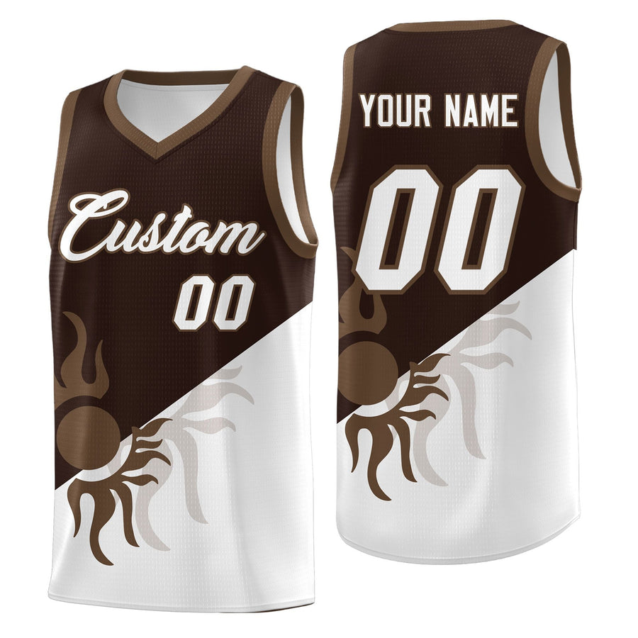 Custom Brown White Sunburst Design Two Tone Wrinkle-Resistant Uniform Basketball Jersey | BuyFootballJersey