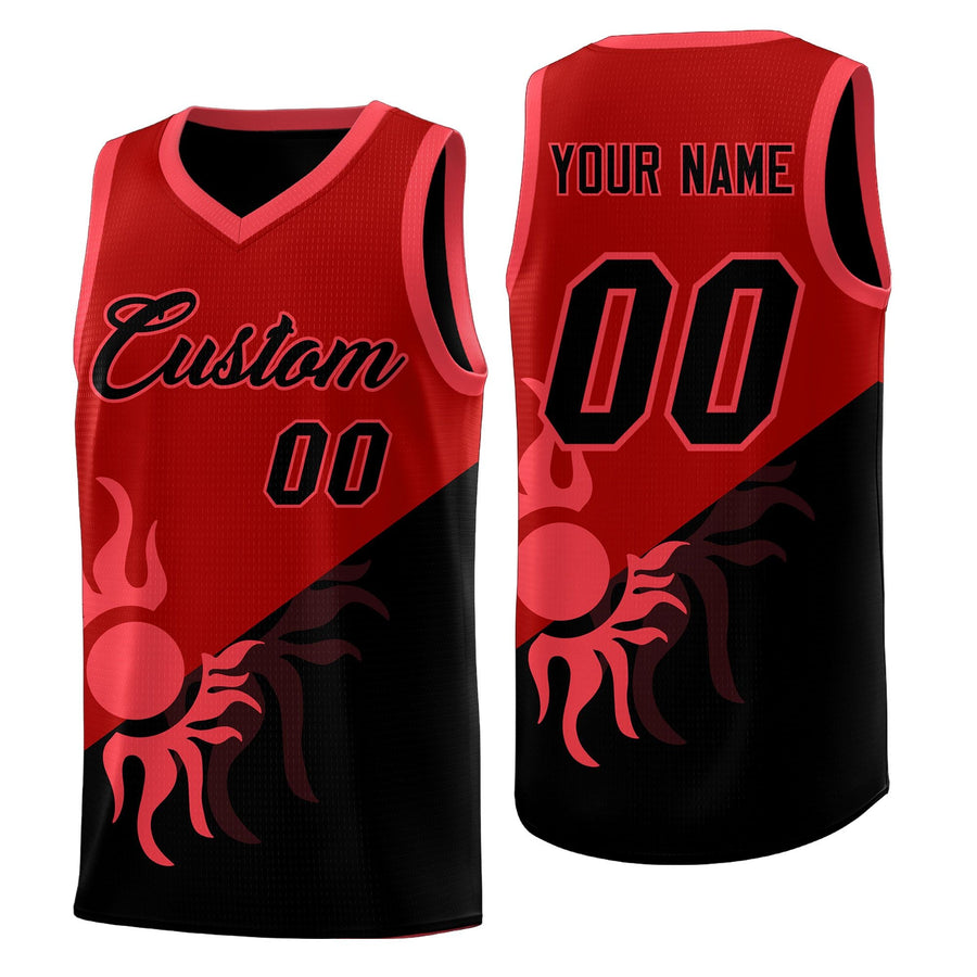 Custom Red Black Sunburst Design Two Tone Breathable Uniform Basketball Jersey | BuyFootballJersey
