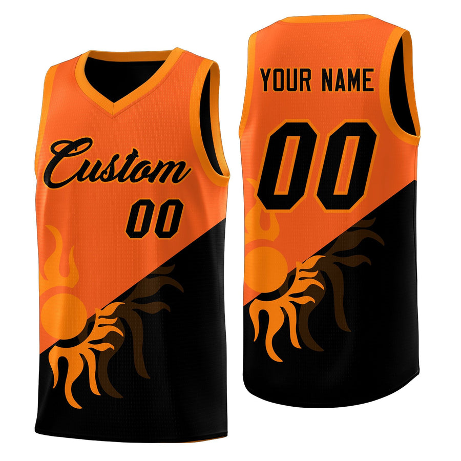 Custom Orange Black Radiant Sun Design Two Tone Quick-Drying Uniform Basketball Jersey | BuyFootballJersey