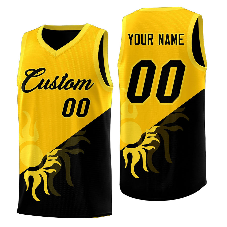 Custom Yellow Black Sunburst Design Two Tone Lightweight Uniform Basketball Jersey | BuyFootballJersey