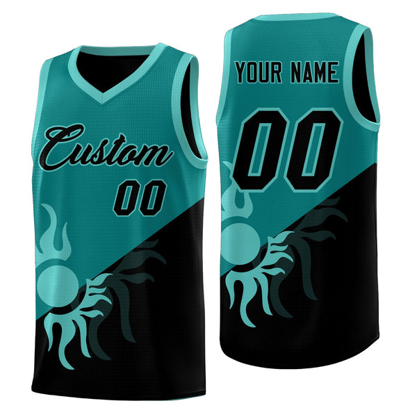 Custom Teal Black Sunburst Design Two Tone Drapable Uniform Basketball Jersey | BuyFootballJersey
