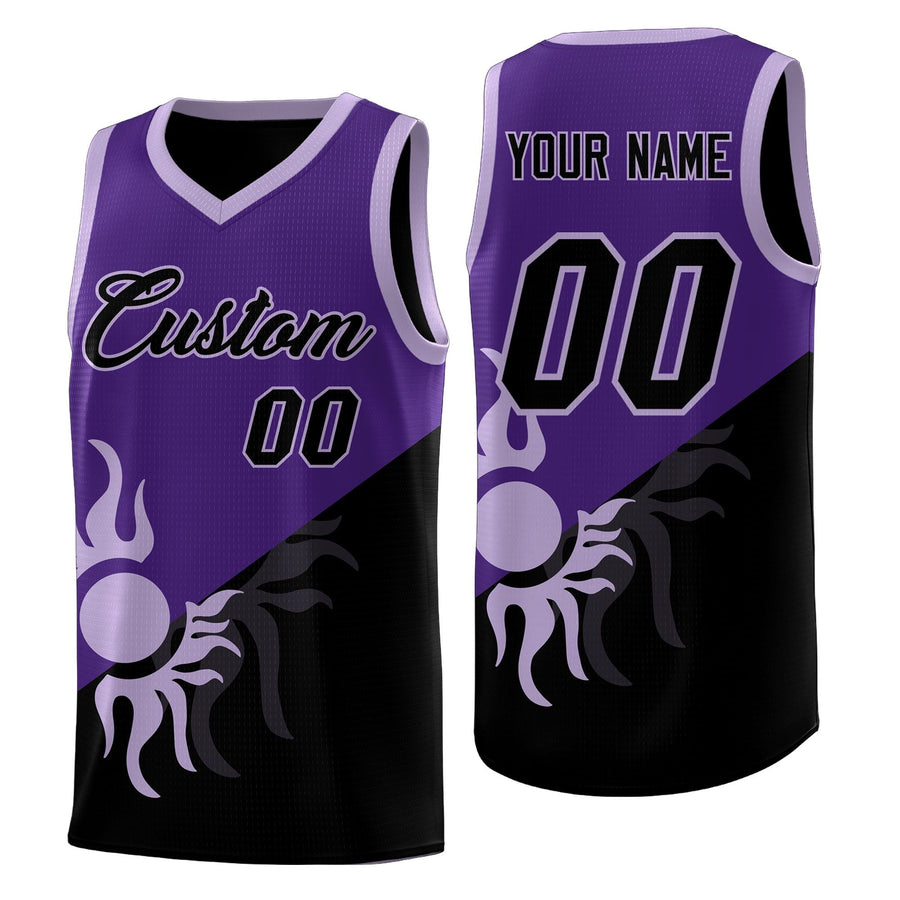 Custom Purple Black Sunburst Design Two Tone Quick-Drying Uniform Basketball Jersey | BuyFootballJersey