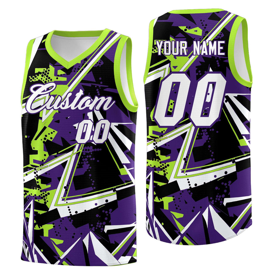 Custom Purple Neon Green Abstract Graffiti Design Lightweight Uniform Basketball Jersey | BuyFootballJersey
