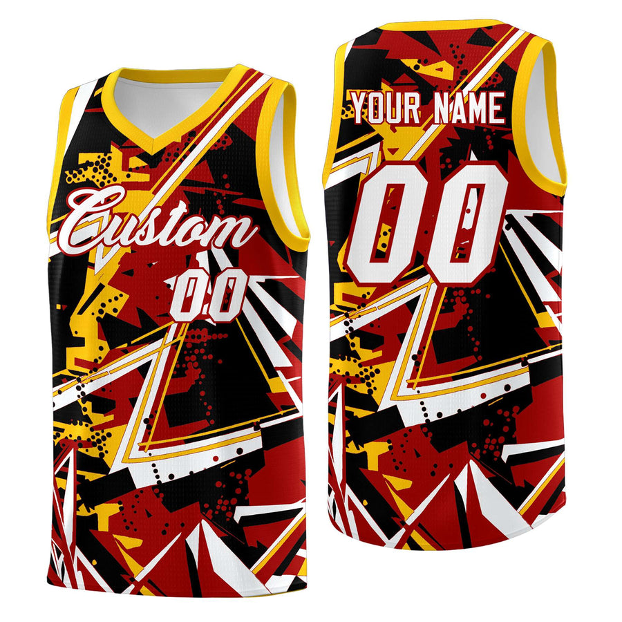 Custom Red Yellow Abstract Graffiti Graphic Wrinkle-Resistant Uniform Basketball Jersey | BuyFootballJersey