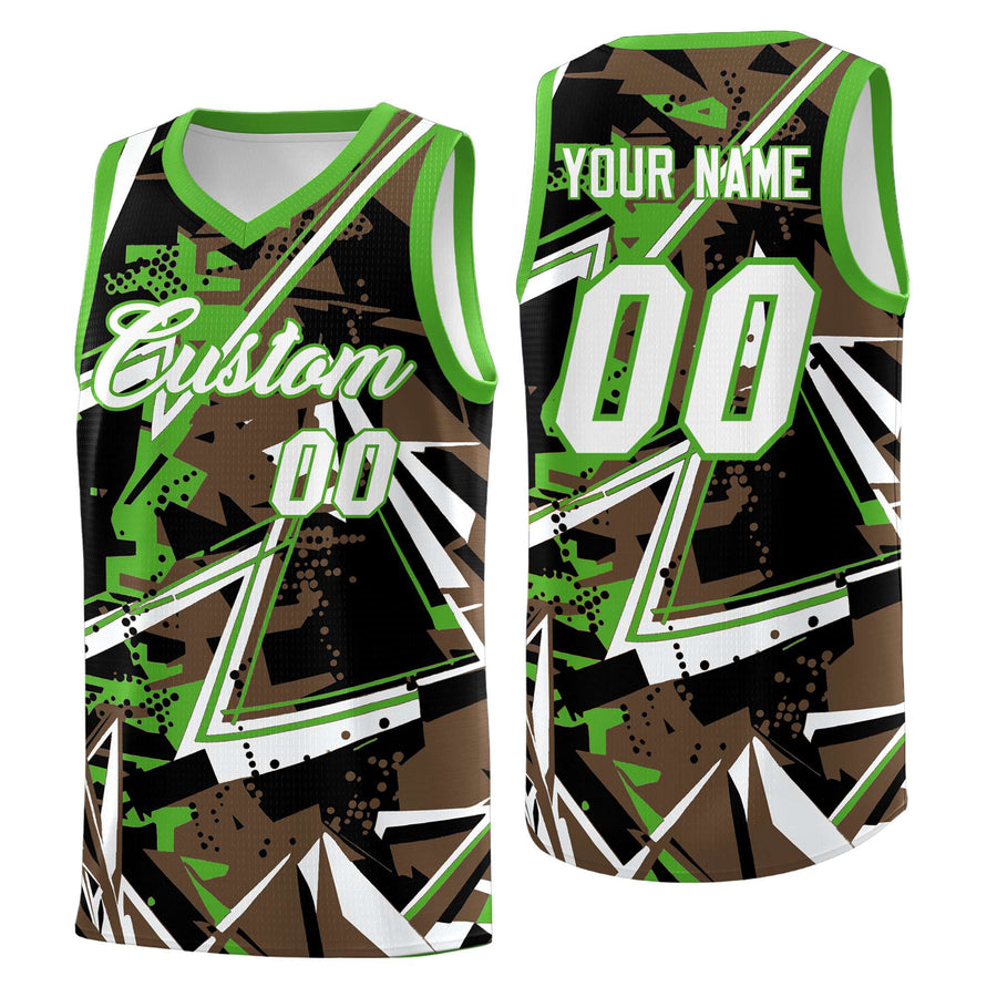 Custom Light Brown Light Green Abstract Graffiti Design Breathable Uniform Basketball Jersey | BuyFootballJersey