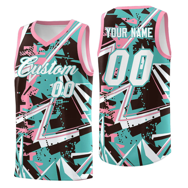 Custom Teal Pink Abstract Graffiti Graphic Quick-Drying Uniform Basketball Jersey | BuyFootballJersey