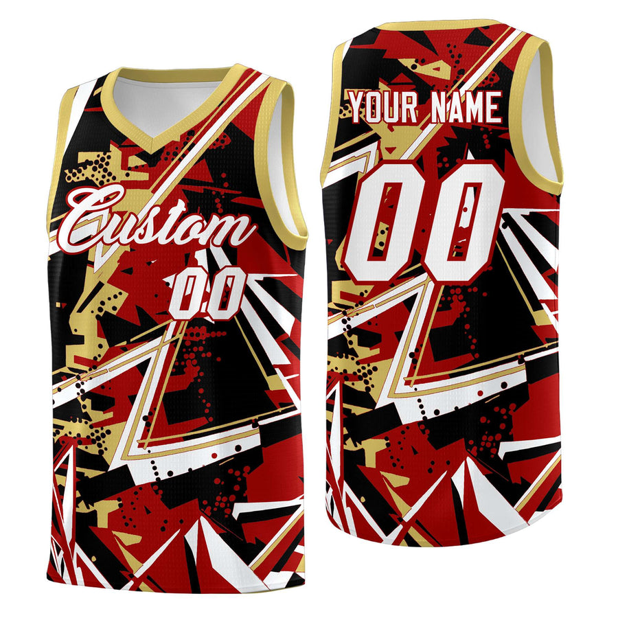 Custom Red Old Gold Abstract Graffiti Design Lightweight Uniform Basketball Jersey | BuyFootballJersey