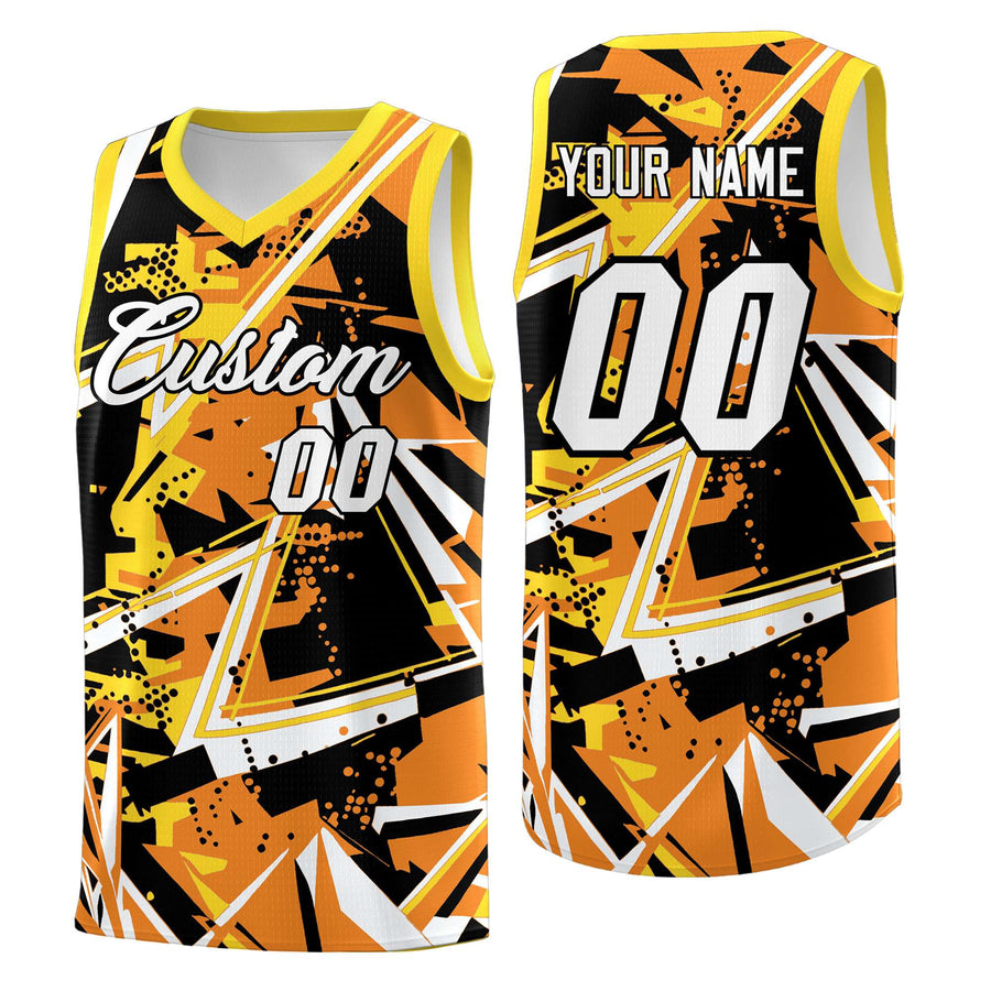Custom Orange Gold Abstract Graffiti Graphic Wrinkle-Resistant Uniform Basketball Jersey | BuyFootballJersey