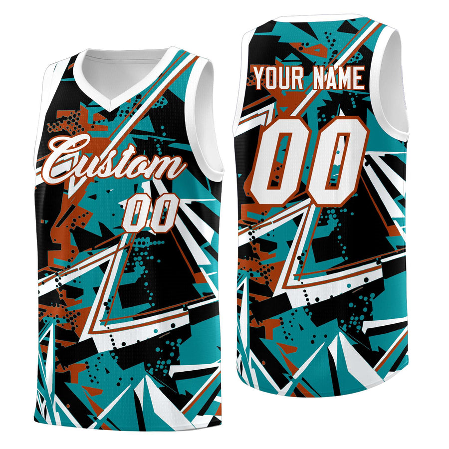 Custom Teal Dark Orange Abstract Graffiti Graphic Wrinkle-Resistant Uniform Basketball Jersey | BuyFootballJersey