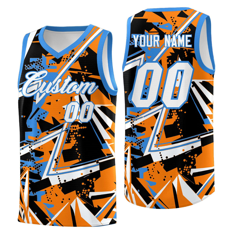 Custom Orange Light Blue Abstract Graffiti Design Breathable Uniform Basketball Jersey | BuyFootballJersey