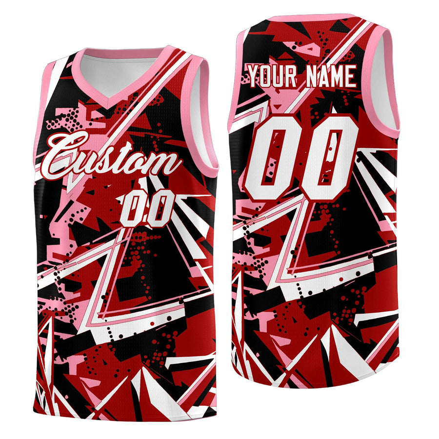 Custom Red Light Pink Abstract Graffiti Graphic Wrinkle-Resistant Uniform Basketball Jersey | BuyFootballJersey