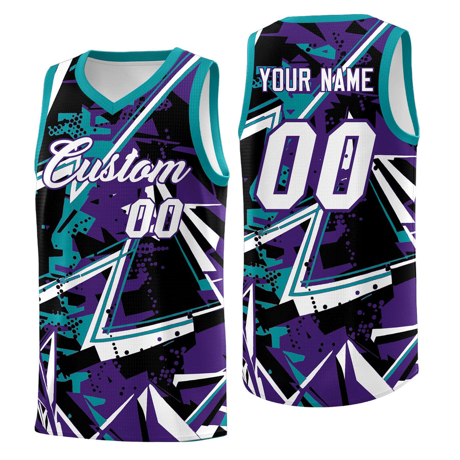 Custom Purple Teal Abstract Graffiti Design Drapable Uniform Basketball Jersey | BuyFootballJersey