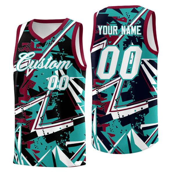 Custom Teal Crimson Abstract Graffiti Graphic Sublimation Printing Uniform Basketball Jersey | BuyFootballJersey