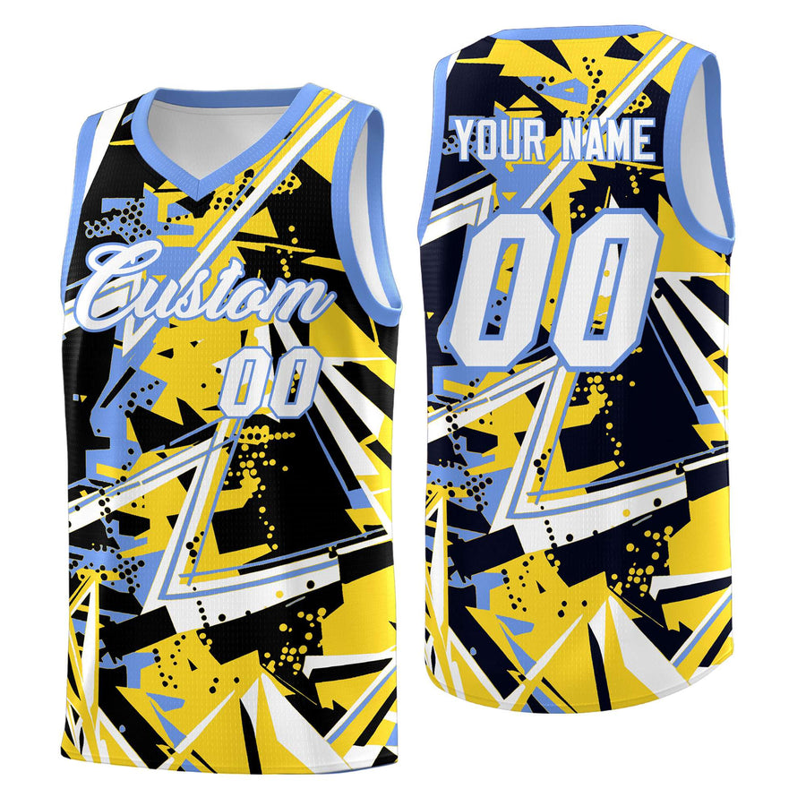 Custom Gold Light Blue Abstract Graffiti Graphic Quick-Drying Uniform Basketball Jersey | BuyFootballJersey
