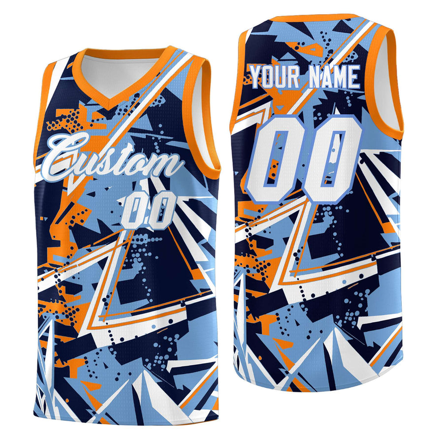 Custom Powder Blue Orange Abstract Graffiti Design Lightweight Uniform Basketball Jersey | BuyFootballJersey