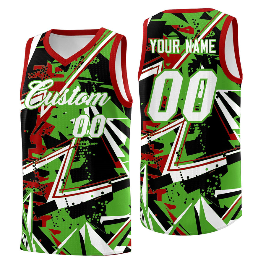 Custom Light Green Red Abstract Graffiti Design Drapable Uniform Basketball Jersey | BuyFootballJersey