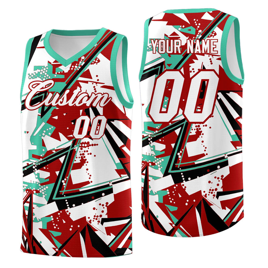 Custom Red Bright Green Abstract Graffiti Graphic Sublimation Printing Uniform Basketball Jersey | BuyFootballJersey