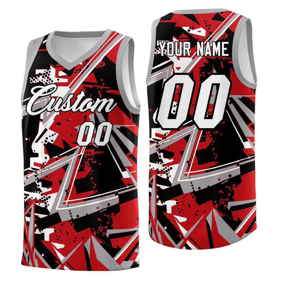Custom Red Gray Abstract Graffiti Graphic Sublimation Printing Uniform Basketball Jersey | BuyFootballJersey