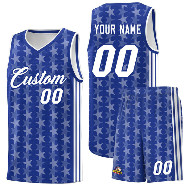 Custom Royal White Star Graffiti Pattern Sets Sports Uniform Basketball Jersey | BuyFootballJersey