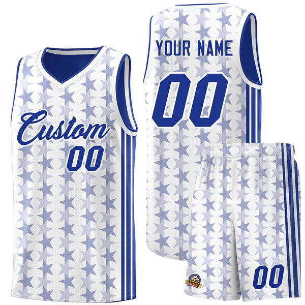 Custom White Royal Star Graffiti Pattern Sets Sports Uniform Basketball Jersey | BuyFootballJersey