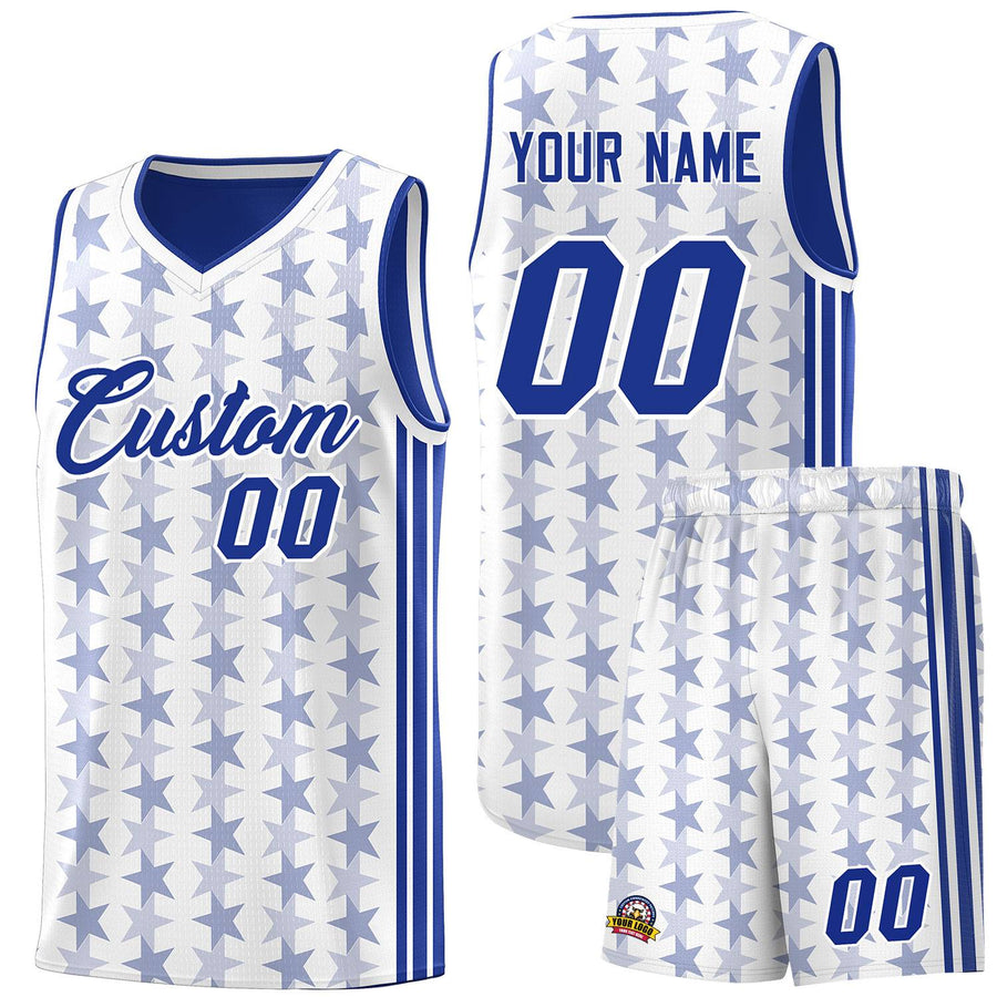 Custom White Royal Star Graffiti Pattern Sets Sports Uniform Basketball Jersey | BuyFootballJersey