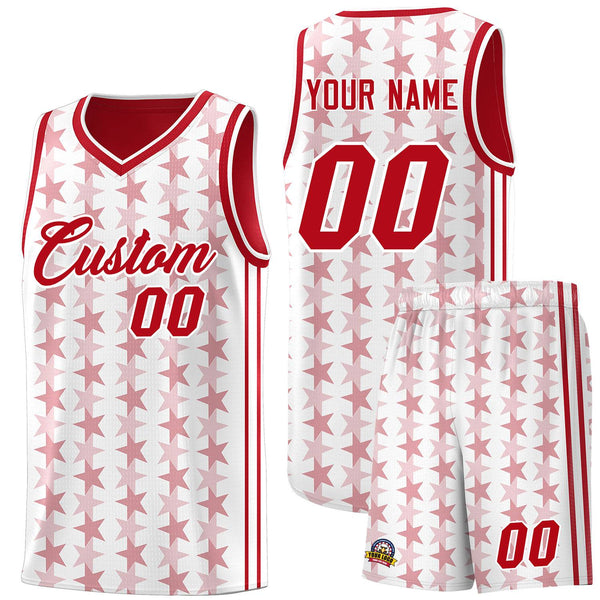 Custom White Red Star Graffiti Pattern Sets Sports Uniform Basketball Jersey | BuyFootballJersey