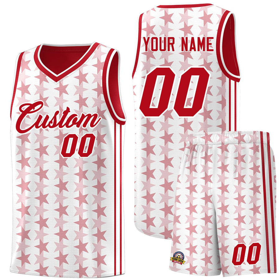 Custom White Red Star Graffiti Pattern Sets Sports Uniform Basketball Jersey | BuyFootballJersey