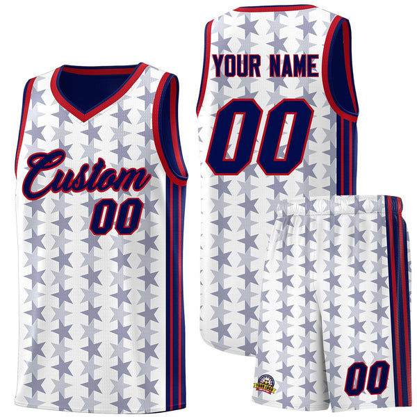 Custom White Navy Star Graffiti Pattern Sets Sports Uniform Basketball Jersey | BuyFootballJersey
